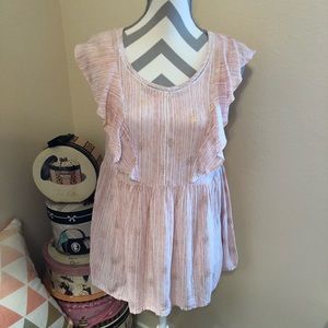 LC Lauren Conrad Pink Flutter Sleeve Top Small